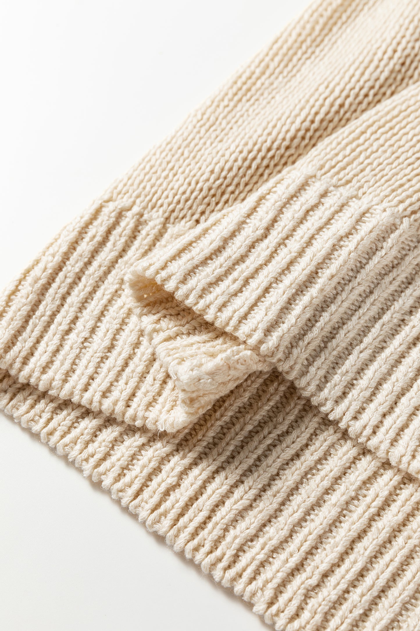 Jet Stream Solid V Neck Pointelle Knit Sleeve Patchwork Sweater