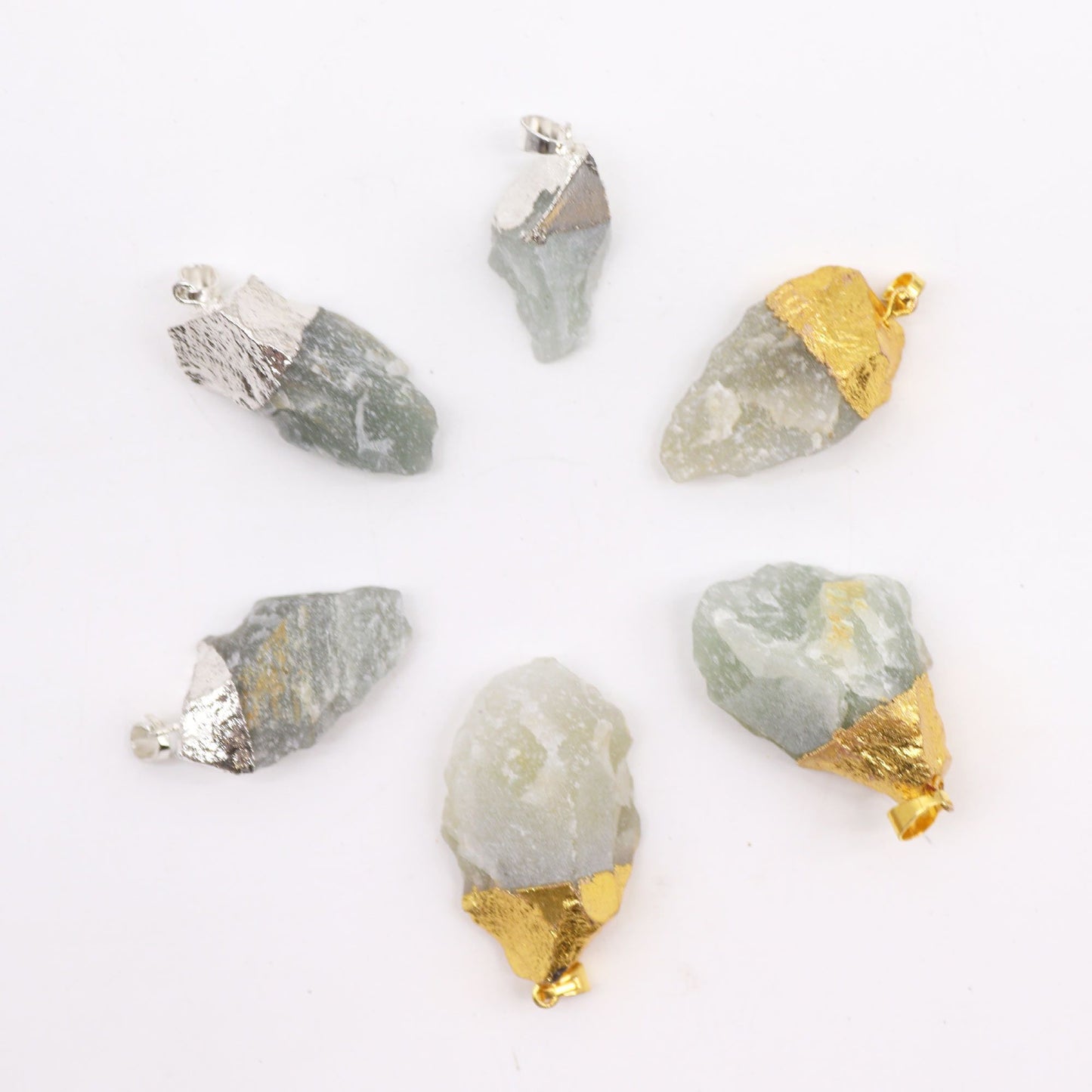Gemstone Indian Jade Gold & Silver Plated Pendants (6 assorted)