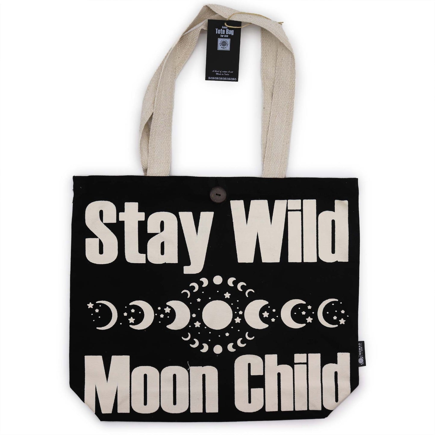 Iconic Classic Tote Bag - Stay Wild, Mood Child - Black Natural 10oz