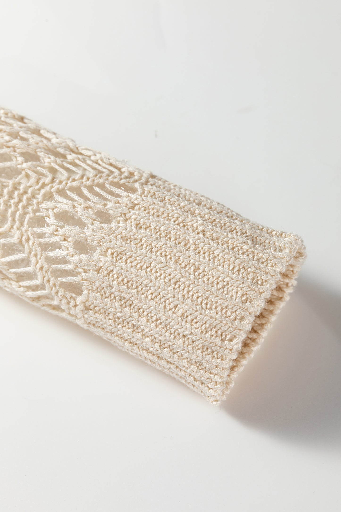 Jet Stream Solid V Neck Pointelle Knit Sleeve Patchwork Sweater